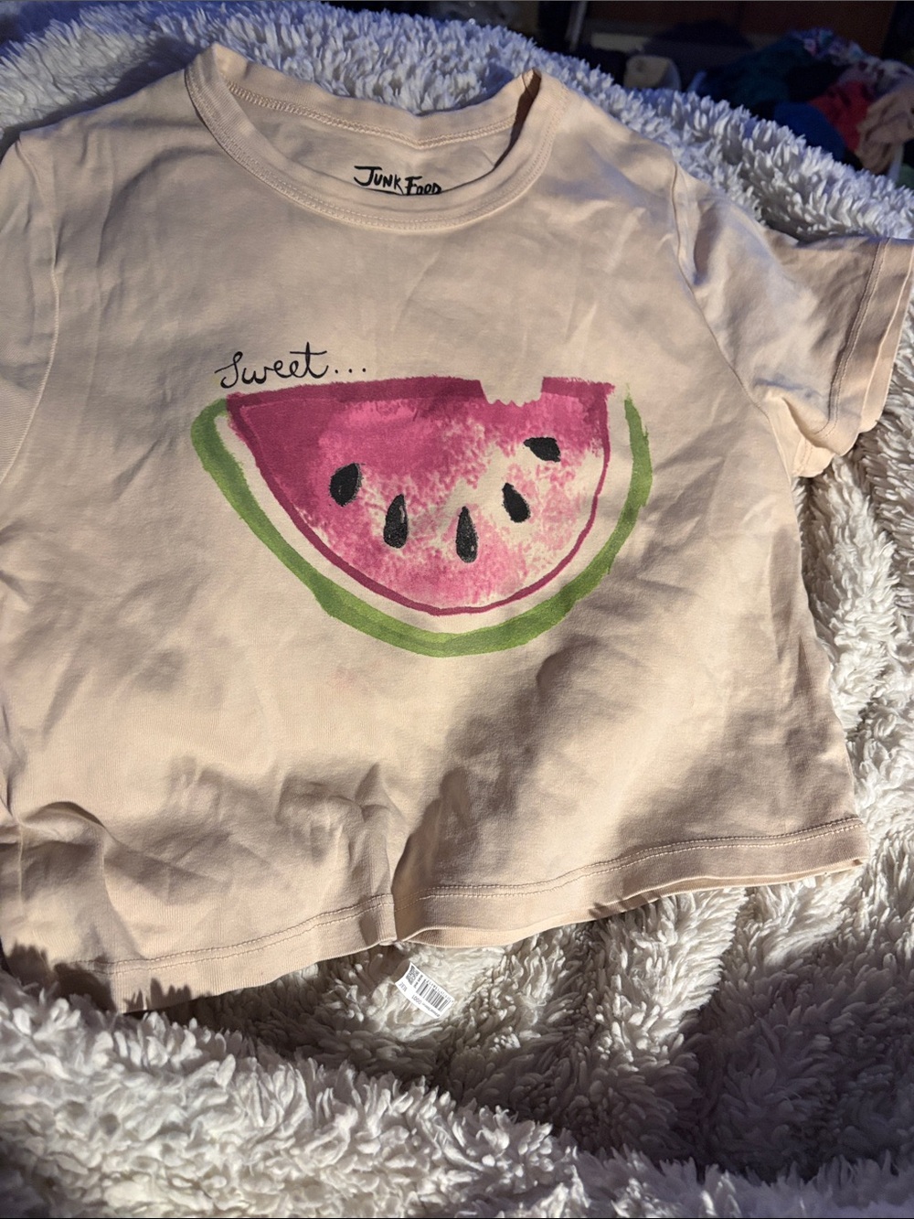 Junk Food Clothing Cream Tee with Pink & Green Watermelon Graphic